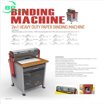 Máquina de Perfuração e Encadernação de Papel Semi Automática SPM450 para fechamento de arame duplo e perfuração de papel